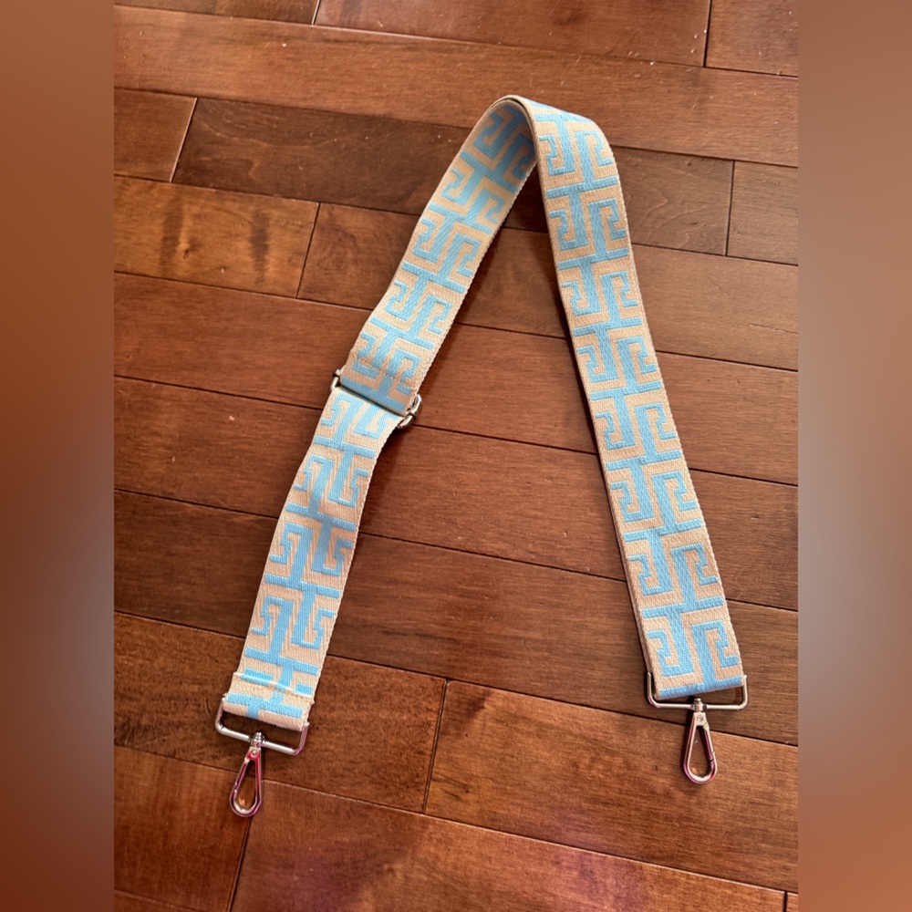 Webbing Silver Bag Strap for Light Beige Pattern Light Blue